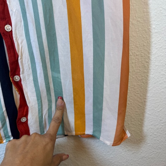 Zara Relaxed‎ Fit Striped Shirt Mens Short Sleeve Button Up Casual Multicolor - Picture 6 of 6